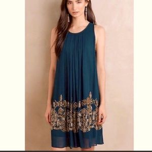 Dark green gold beaded dress